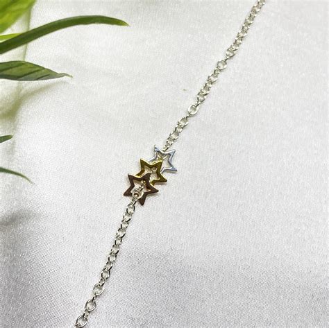 Sterling Silver Star Bracelet Adjustable Bracelet Dainty Etsy