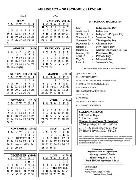 School Year Calendar Airline School