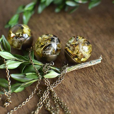 Lichen Moss Sphere Necklace Acorn Jewelry Resin Jewelry Nature