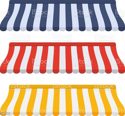 Set Of Striped Awnings For Shop Stock Illustration Download Image Now