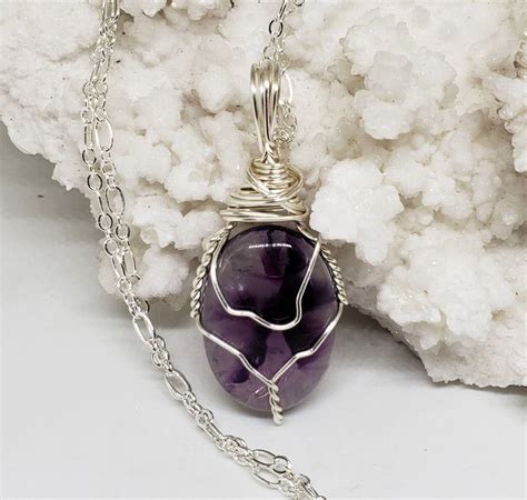 Wire Wrapped Amethyst Point Crystal Necklace Handmade Jewelry Healing