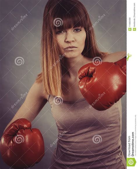 Woman Wearing Boxing Gloves Stock Image Image Of Motivational Beat