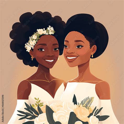 Black Gay Lesbians Getting Married Bride And Bride Illustration Of