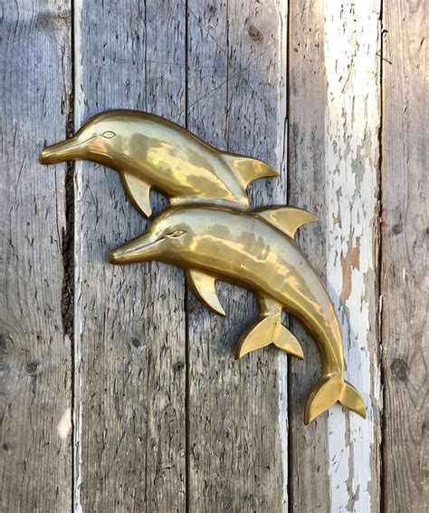 Vintage Brass Dolphins Wall Hanging Mid Century Nautical Wall Etsy