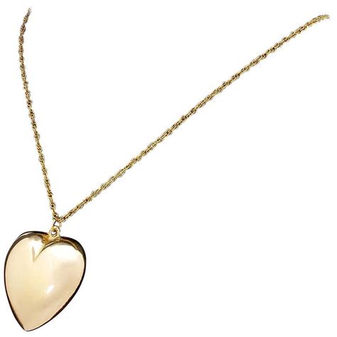 Large Vintage 14 Karat Gold Puffy Love Heart Pendant For Necklace 1950s