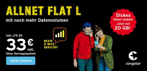 Congstar prepaid allnet m beinhaltet eine mobiles surfen und eine telefonflat in die dt. congstar Allnet Flat Tarife - Telekom Profis