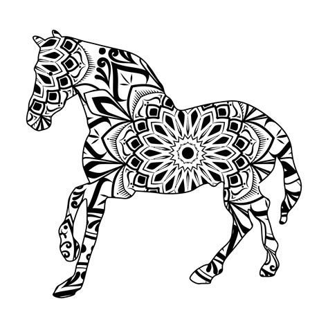 Horse Mandala Coloring Page For Kids And Adults Animal Mandala Vector