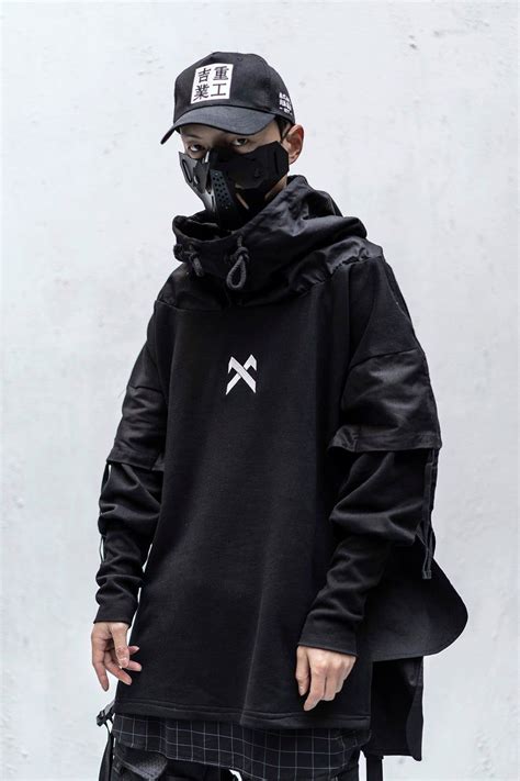 Gothic Techwear Hoodie Men Japanese Streetwear Trench Coat Etsy In