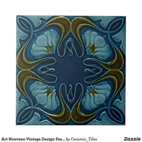Blue And Green Flowers Art Nouveau Vintage Ceramic Tiles Reproduced In