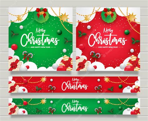 Premium Vector Christmas And Happy New Year Greeting Banner Templte