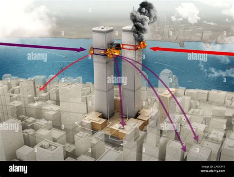 September 11 Twin Towers Attacks Illustration Showing The Impact Zones