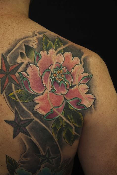 Asian flower tattoo by nephan on deviantart. Japanese Peony Flower Tattoo On Right Back Shoulder