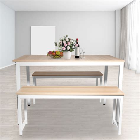 Enyopro 3 Piece Dining Table Set Modern Kitchen Table And Bench For 6