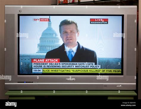 Tv Screen Showing Sky News Channel Stock Photo Royalty Free Image