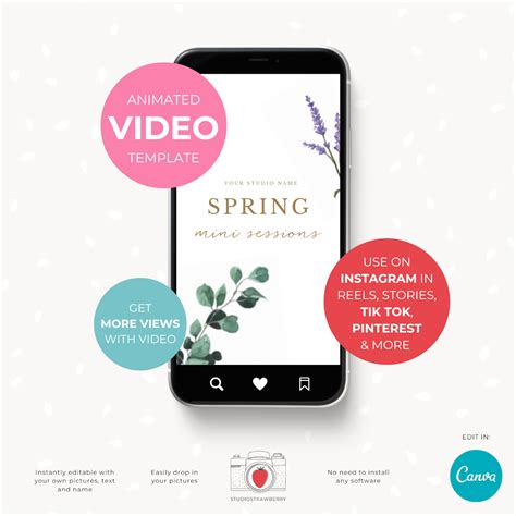 Animated Spring Mini Sessions Video Template For Canva Strawberry Kit