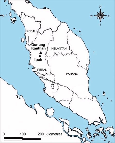 Map Of Peninsular Malaysia Showing State Boundaries And The Position Of