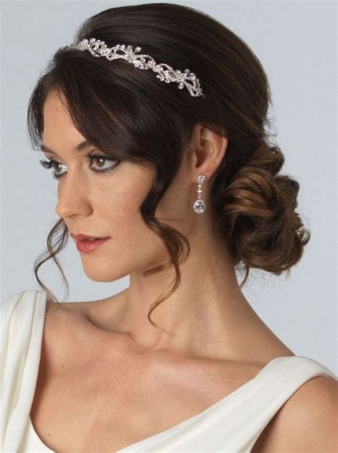 Down Bridal Hairstyles With Headband Low Wedding Updo With Curls And Embellished Bridal