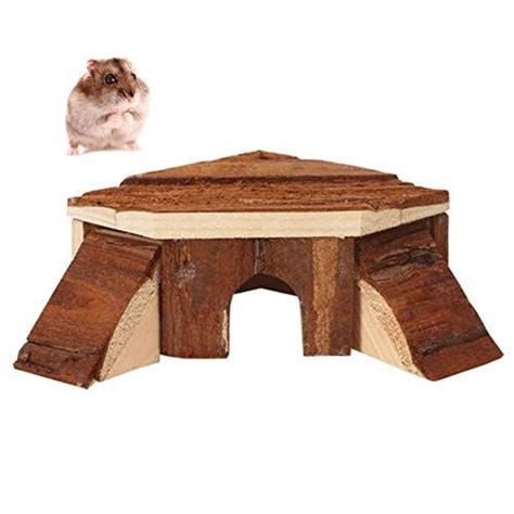Dwarf Hamster Wooden House Small Pets Hideout Hut Cage Sleeping Cabin