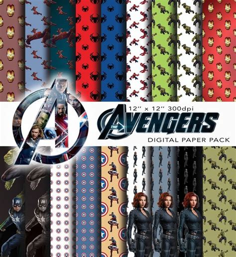 Avengers Digital Paper Marvels Avengers Superhero Etsy In 2021