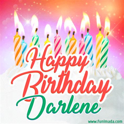 Happy Birthday  For Darlene With Birthday Cake And Lit Candles