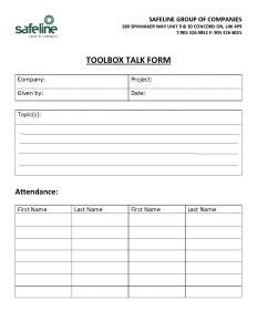 Toolbox Talk Sign Sheet