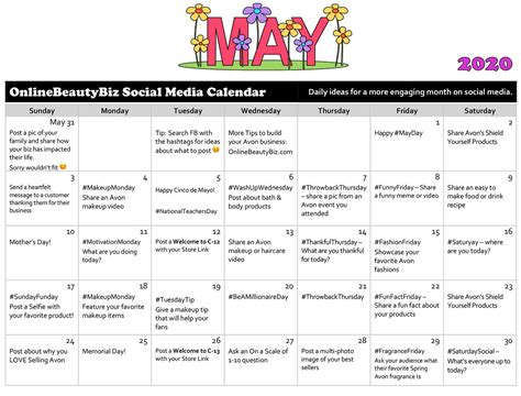 May 2020 Social Media Posts Calendar