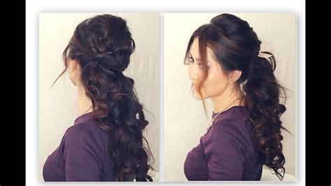 Easy Half Up Half Down Hairstyle Tutorial Fancy Prom Curly Ponytail Medium Long Hair