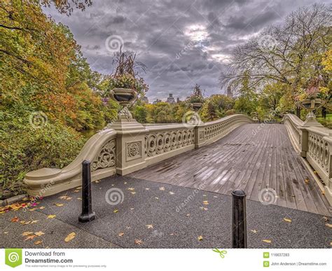 Bow Bridge Central Park Autumn After Rain Stock Image Image Of