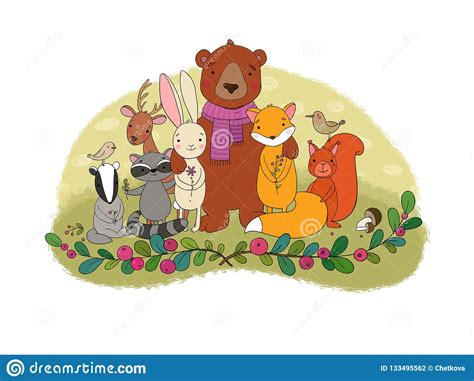 Forest Animals Set Flat Vector Illustration With Hare Wild Boar