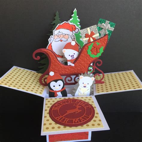 3d Christmas Pop Up Box Card Santa Sleigh Of Presents And Etsy Pop Up Box Cards Pop Up