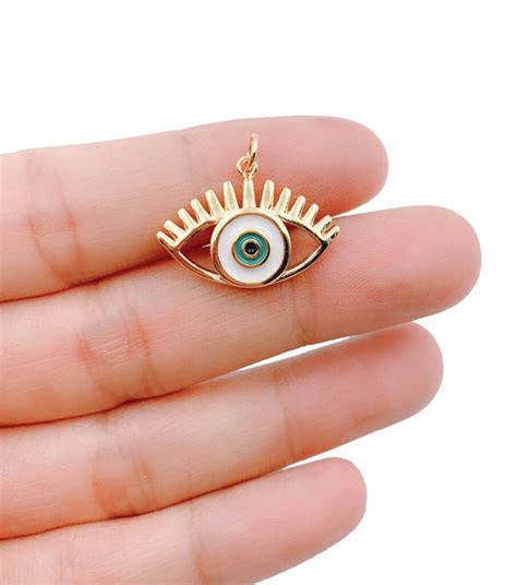 Gold Filled Evil Eye With Lashes Charm Enamel Evil Eye Pendant Evil
