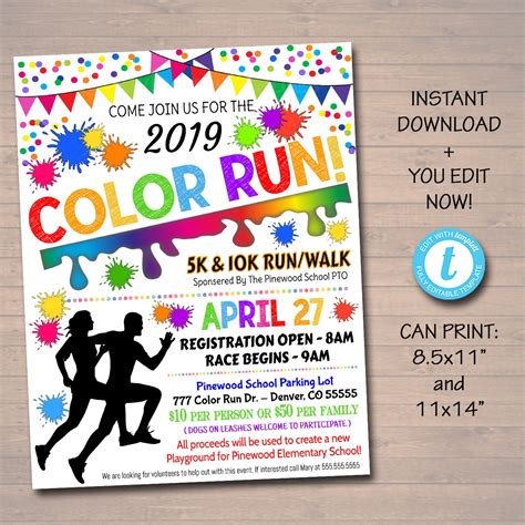 Editable Color Run Flyerposter Printable Invitation Etsy Uk