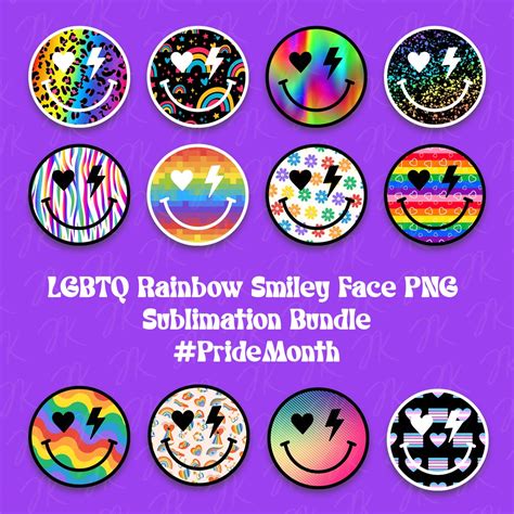 Lgbtq Rainbow Smiley Face Png Sublimation Bundle Pride Month Etsy