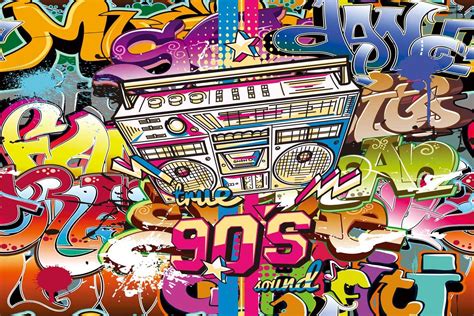 Mehofoto Anni 90 Tema Party Fondale 7x5ft Hip Hop Muro Graffiti Photo