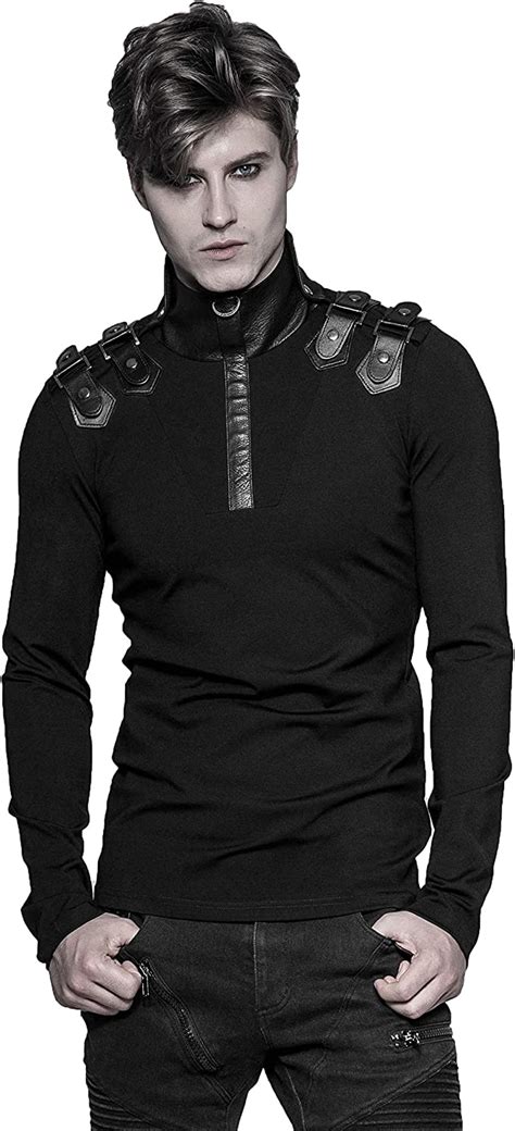 Punk Rave Black Gothic Punk Uniform Long Sleeve Casual Slim T Shirt Top For Men
