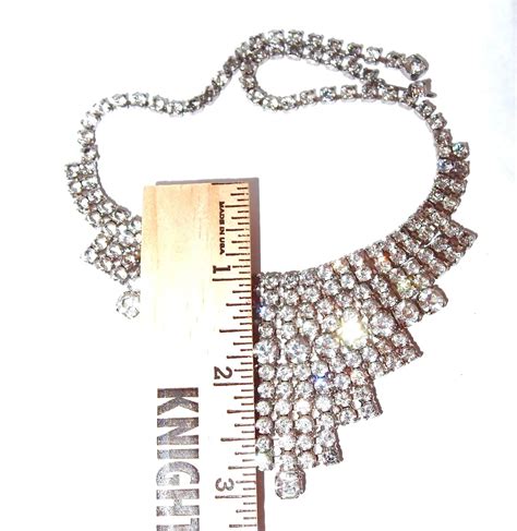 Huge Rhinestone Bridal Or Prom Bib Necklace With 12 Rows Of Stones