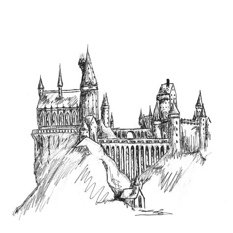 20x20 Large Hogwarts Inspired Castle Sketch Print Picture Etsy