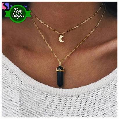 Choker Necklace Moon Pendant Crystal Jewelry Chain