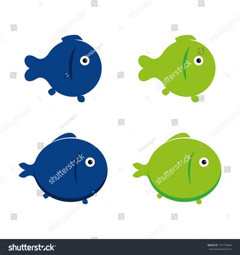 Set Cartoon Fat Fish Icons Stock Vector Royalty Free 757179646