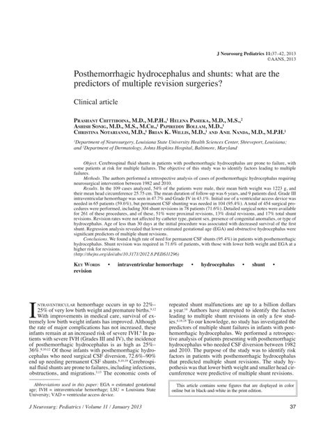 Pdf Posthemorrhagic Hydrocephalus And Shunts What Are The Predictors