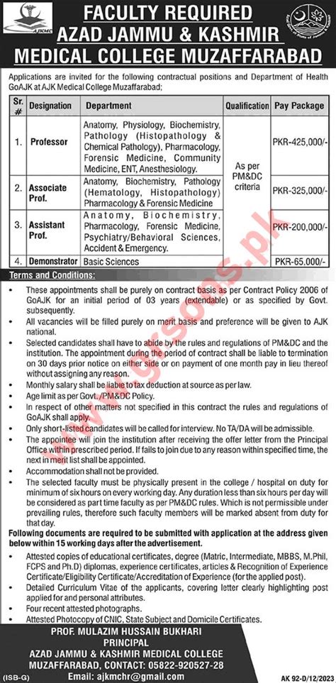 Azad Jammu And Kashmir Medical College Muzaffarabad Jobs December