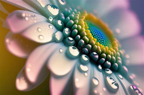 Macro Shot Of Water Drops On A Beautiful Flower Generated By Ai Stock