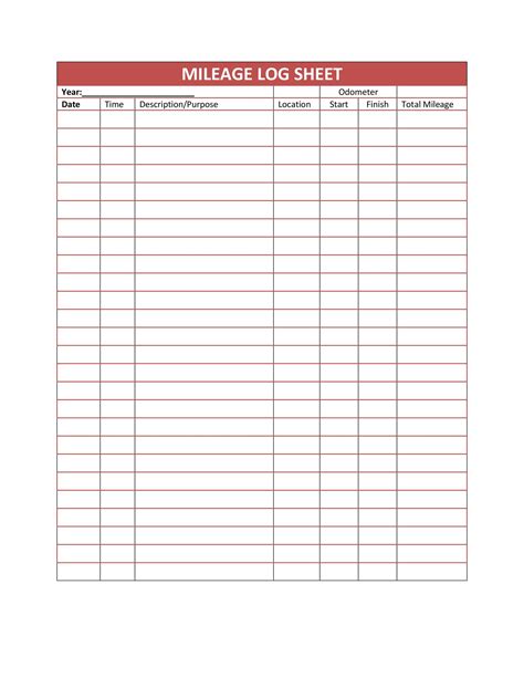 Mileage Log Sheet Free Printable Web When Using Our Template Spreadsheet For Mileage Tracking