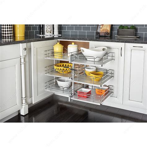 Or add angled drawers under the diagonal wall cabinet. Three Tier Blind Corner Optimizer - Richelieu Hardware
