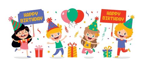 Niños De Dibujos Animados Celebrando La Fiesta De Cumpleaños 13474119