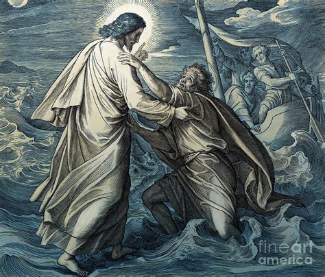 Jesus And Peter Walk On Water Gospel Of Matthew Painting By Julius
