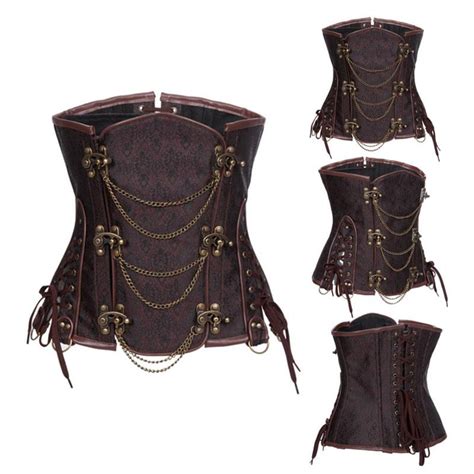 Brown Steel Boned Steampunk Corset Underbust Gothic Clothing Corsets