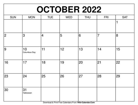 Calendar Template October 2022 Printable Printable World Holiday