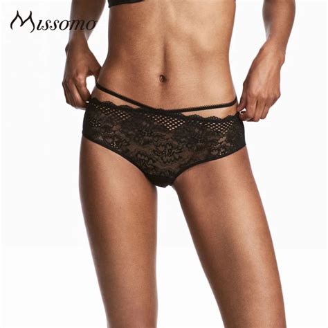 missomo women lace panties solid black hollow out semi sheer sexy female briefs underwear lady