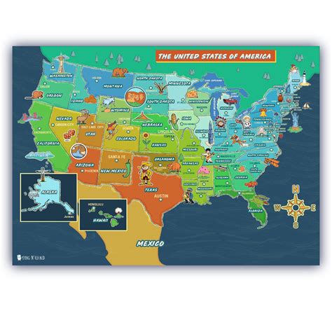Usa Map For Kids Laminated Large Poster Beautifully Illustrated Young